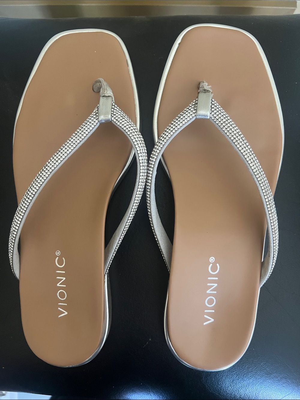 Vionic Silver Rhinestone Toe-Post Sandals - Picture 1 of 5
